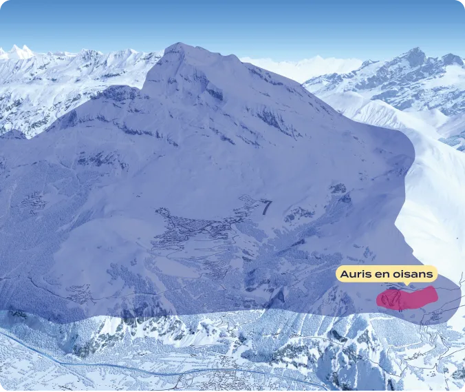 Localisation d'Auris en Oisans dans le domaine skiable de l'Alpe d'Huez