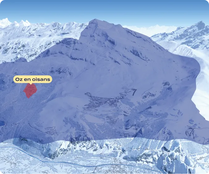 Localisation d'Oz en Oisans dans le domaine skiable de l'Alpe d'Huez