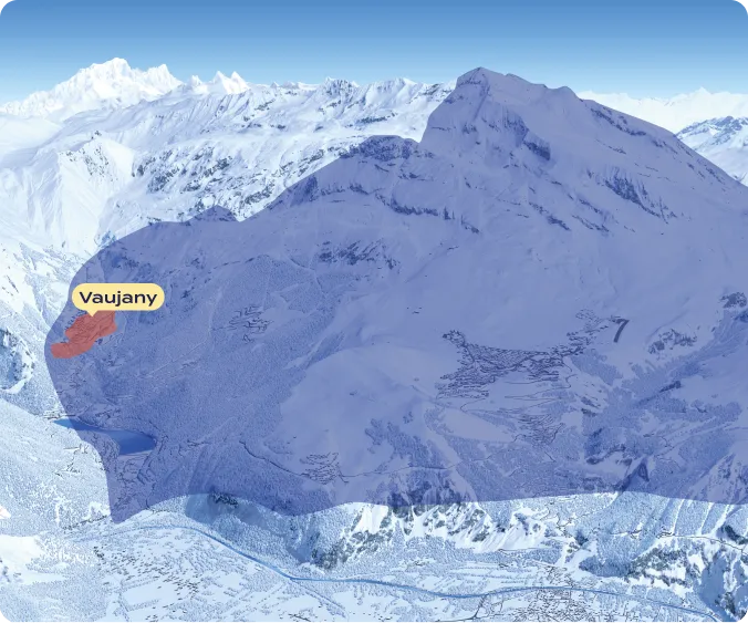 Localisation de Vaujany dans le domaine skiable de l'Alpe d'Huez